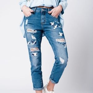 Denim Embroidered Boyfriend Jeans